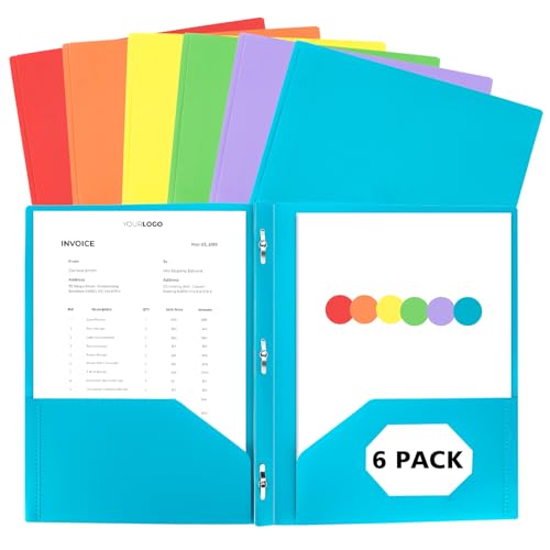Plastic Folders with Pockets and Prongs - 6pcs Plastic Pocket Folders with Brads,Colored Vinyl Poly 3 Prong 2 Pocket Sturdy File Folders for Documents Homework Paper,Back to School Supplies - color: Rainbow