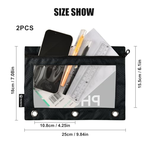 Custom Text Pencil Pouch for 3 Ring Binder Personalized Text Photo Pencil Case Clear Window Pencils Bag for School Office 2 Packs - color: Custom