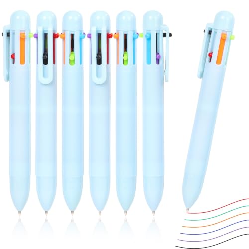 12 Pack 6-in-1 Multicolor Pens 0.7mm Fine Point | Retractable Rainbow Pen with 6 Ink Colors, Multi Colorful Ballpoint Pens for Party, School Supplies，Birthday gift (Blue) - color: Blue-12pieces