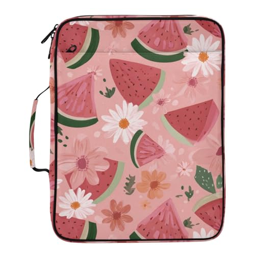 Zipper Binder Case with Handle, Portfolio Organizer 3 Ring Binder, Accordion 6-Tab Expanding File Folder Multiple Pockets Home School Office Documents Storage, Watermelon Flower - color: Multicolor 1