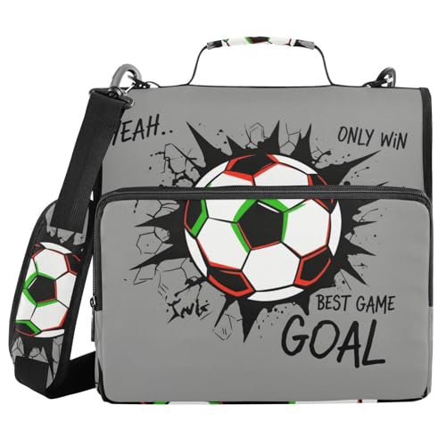 Gredecor 3 Ring Zipper Binder with Shoulder Strap, Football Cracked Wall Multi-Pockets Organizer Binder Bag Holds 500 Sheets for School and Office - color: Football Cracked Wall