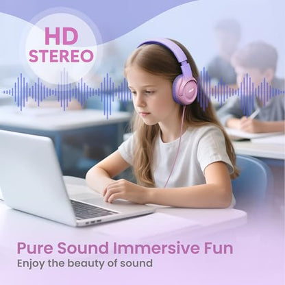 Acer Kids Headphones - 85/94dB Volume Limiter, Foldable Wired Over Ear Headphones for Travel, 3.5mm Jack, Toddler Headphones for School, Travel, iPad, Tablet, Purple Pink, HK03 - color: Purple-Pink Gradient