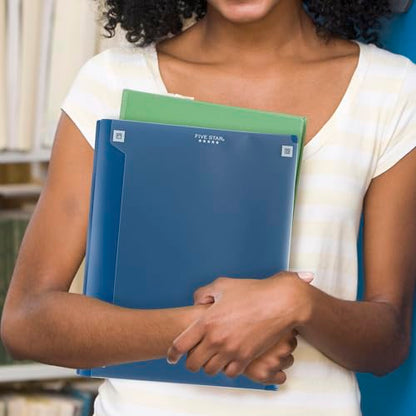 Five Star 2-Pocket Folder + Study App, Plastic Folder with Prong Fasteners and Customizable Clear Cover, Holds 8-1/2" x 11" Paper, Black, Pacific Blue, Fire Red, Forest Green (340220A-ECM),Pack of 24 - size: Pack of 24