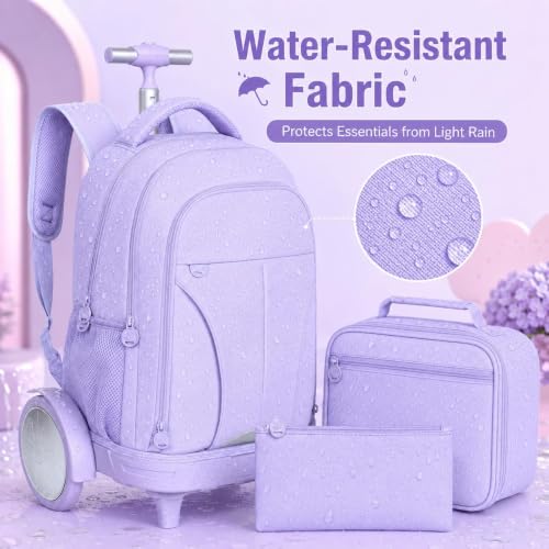gxtvo Large Wheels & Quiet Glide | Rolling School Backpack for Women & Girls - Water-Resistant Wheeled Bag with Lunch Box for Office, Travel & College - Purple - color: Rolling Backpack Reflective Purple