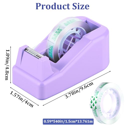 AmazingSpark 12 Pack Desktop Tape Dispenser Bulk with 12 Rolls of Transparent Tape, Office Desk Accessories Weighted Non Skid Base for Operation Christmas Bulk Items School Office(Pink,Purple,Blue)