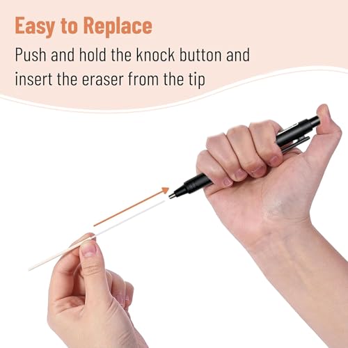 4 Pack Retractable Mechanical Eraser Pen Set (4 Black) with 20 Refills (10 Rectangular,10 Round Tips), Precision Erasers for Artists Drawing, Office & Students - color: Black