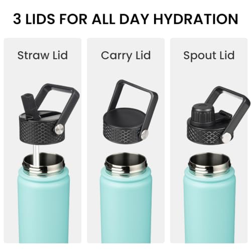 Konokyo 18 oz Insulated Stainless Steel Water Bottle with Straw Lid - color: Turquoise, size: 18 Ounces