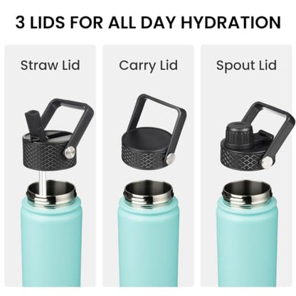 Konokyo 32 oz Insulated Stainless Steel Water Bottle with Straw Lid - color: Turquoise, size: 32 Ounces