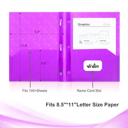 ViVin Plastic Folders with Pockets and Prongs,6 Pack,Heavy Duty 2-Pocket File Folder with 3 Fasteners,Fits Letter Size Paper,for School Home and Office(Bright Purple) - color: Bright Purple, size: 6 PACK