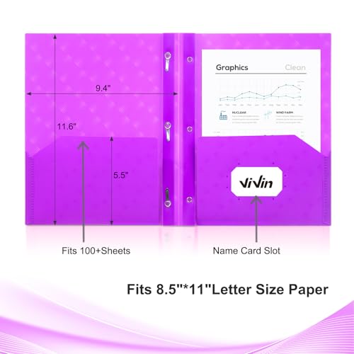 ViVin Plastic Folders with Pockets and Prongs,24 Pack,Heavy Duty 2-Pocket File Folder with 3 Fasteners,Fits Letter Size Paper,for School Home and Office(Bright Purple) - color: Bright Purple, size: 24 PACK