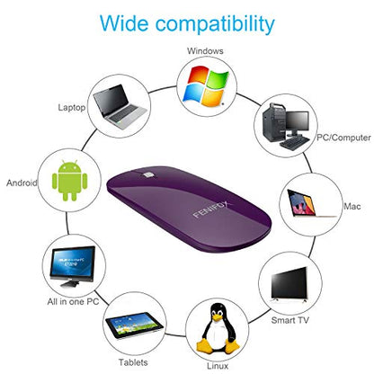 FENIFOX Bluetooth Mouse Slim, Whisper-Quiet Mini Flat Portable Mobile Mice Rechargeable Compatible with Laptop,PC,Android Windows Tablet - Deep Purple - color: Deep Purple