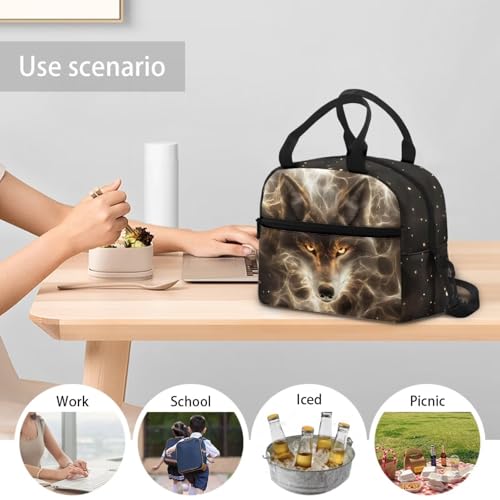 Wolf Lunch Box for Kids Girls 4-6 Galaxy Preschool Lunch Box Boys 6-8 Simple Modern Meal Bag Kids 8-10 Preschool Kindergarten Toddler Elementary School Adjustable Shoulder Strap - color: Galaxy Wolf