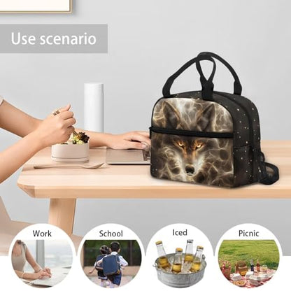 Wolf Lunch Box for Kids Girls 4-6 Galaxy Preschool Lunch Box Boys 6-8 Simple Modern Meal Bag Kids 8-10 Preschool Kindergarten Toddler Elementary School Adjustable Shoulder Strap - color: Galaxy Wolf