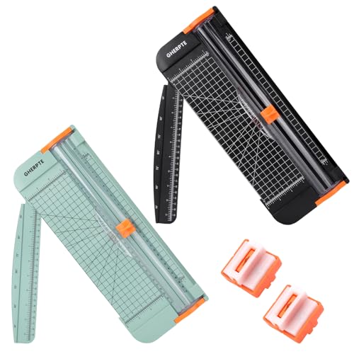 2 Set A4 Paper Cutter 12 Inch Titanium Paper Trimmer Scrapbooking Tool with 2pcs Replacement Blades with Automatic Safety Guard and Side Ruler for Craft Paper,Cardstock,Photo,Coupon, Label - color: Black+morandi(2 Set)