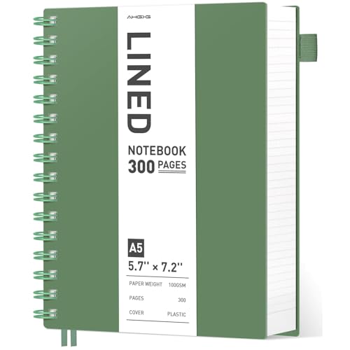 AHGXG Spiral Notebook College Ruled - Spiral Journal A5 Smal Notebooks for Work, 100GSM Thick Paper, Plastic Hardcover, for Office School Writing Notes,5.7" x 8.3", Green - color: Dark Green, size: A5-Regular