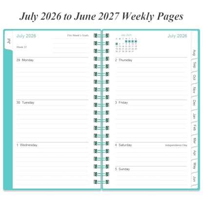 2026-2027 Pocket Planner/Calendar - 2026-2027 Planner from July 2026 - June 2027, Planner 26-27 with 12 Tabs, Twin-Wire Binding, Inner Pocket, 3.75" x 6.75, Teal - color: Teal, size: 3.75" x 6.75"
