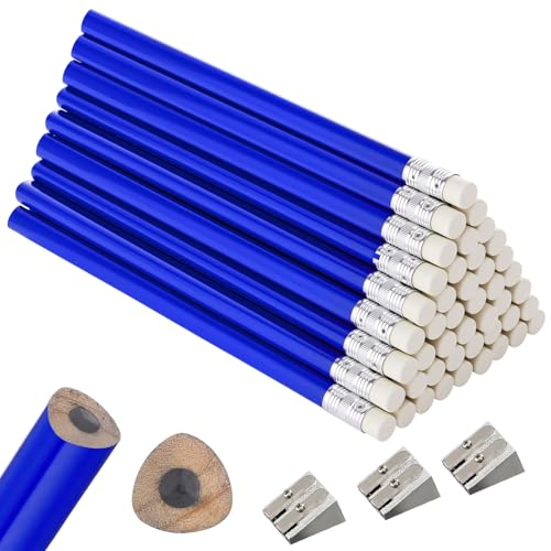 Fainne 48 Pcs Fat Pencils Jumbo Big Thick Large Pencils and 3 Pieces Sharpeners for Kids Beginners Preschoolers Kindergarten School Office Supplies(Blue+silver,Triangle) - color: Blue+Silver, style: Triangle