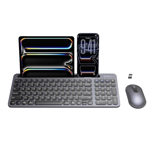 Bluetooth+2.4G USB Wireless Keyboard and Mouse Combo with Tablet Holder for Tablet Quiet Compatible with PC Desktop Mac Laptop Gray (Grey) - color: Grey