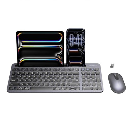 Bluetooth+2.4G USB Wireless Keyboard and Mouse Combo with Tablet Holder for Tablet Quiet Compatible with PC Desktop Mac Laptop Gray (Grey) - color: Grey