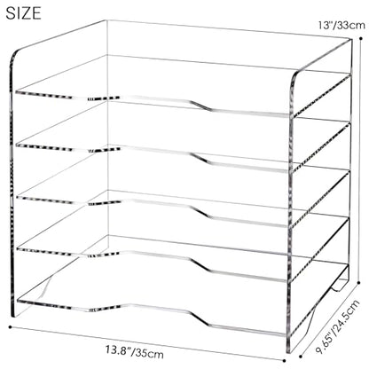 SANRUI Acrylic Desk File Organizer 5 Tier Letter Tray Paper Organizer with Handle for Office, Home, Classroom Clear Desk Organizer Document Holder - style: Enlarged File Tray 5 Tier