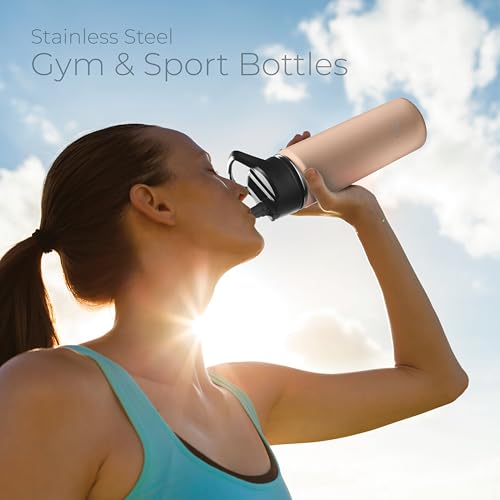 SipX™ 18 oz Insulated Water Bottle with 3 Lids – Leakproof Stainless Steel, Triple Insulated – Cold 24 Hours/Hot 12 Hours – Durable Bottle for School, Gym, Travel – Pink - color: Peach, size: 18 Ounces