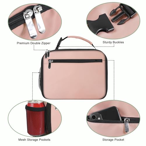 Kids Lunch Box for Boys Girls Lunch Bag Insulated Durable Lunchbox Children Lunch Tote Bag for School Pink - color: Pink