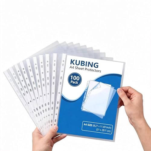 Clear Sheet Protectors for 3 Ring Binder, 11-Hole Reinforced Page Protectors for A4 & Letter Size Paper, Heavy Duty Plastic Sleeves for Binders, Top Loading Document Protectors, 100 Pack