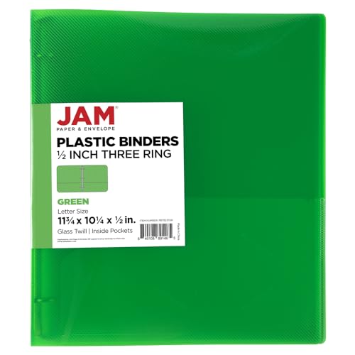 JAM PAPER Plastic 0.5 inch Binder - Green 3 Ring Binder - Sold Individually - color: Green, size: 0.5 inch