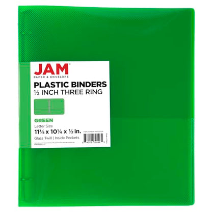 JAM PAPER Plastic 0.5 inch Binder - Green 3 Ring Binder - Sold Individually - color: Green, size: 0.5 inch