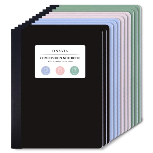 ONAVIA Plastic Composition Notebook College Ruled Bulk, 160 Pages, Assorted | 80 Sheets, 9.75 x 7.5 in, 12 Pack Poly Cover Notebook, Waterproof, Durable, Sewn Binding, Notebooks for School - color: Muti-Colors, style: 12 Pack