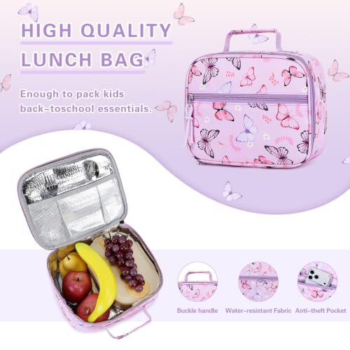 DIGOBAY Rolling Backpack for Girls, Cute Girls Backpack with Wheels, Kids Wheeled backpacks Set with Lunch Bag Pencil Case for Teen Girl, Roller School Bag with Wheels for Elementary Middle School - color: Butterfly