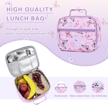 DIGOBAY Rolling Backpack for Girls, Cute Girls Backpack with Wheels, Kids Wheeled backpacks Set with Lunch Bag Pencil Case for Teen Girl, Roller School Bag with Wheels for Elementary Middle School - color: Butterfly