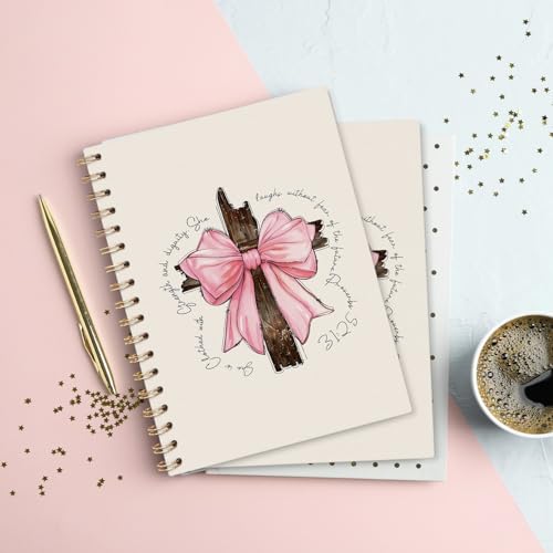 Prepy Christian Bible Verse Notebook, 5.5x8.3 Inch | Bow Cross Spiral Notebook Hardcover,College Ruled Notebook Journal for Writing,Christian Gifts for Women Teen Girls - color: bow cross