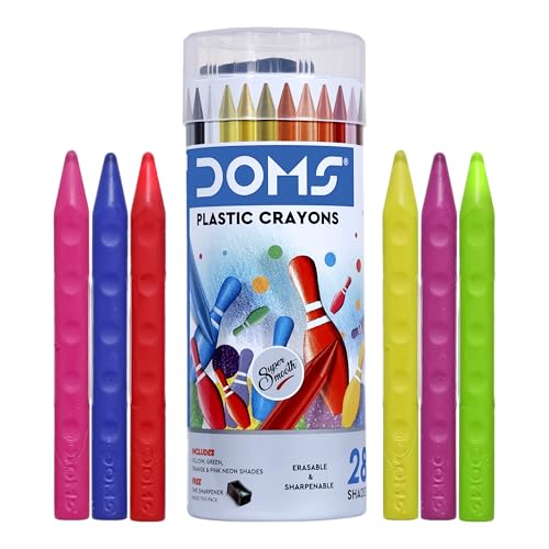 DOMS Plastic Crayon 28 Shades Round Tin