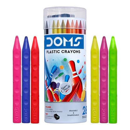 DOMS Plastic Crayon 28 Shades Round Tin