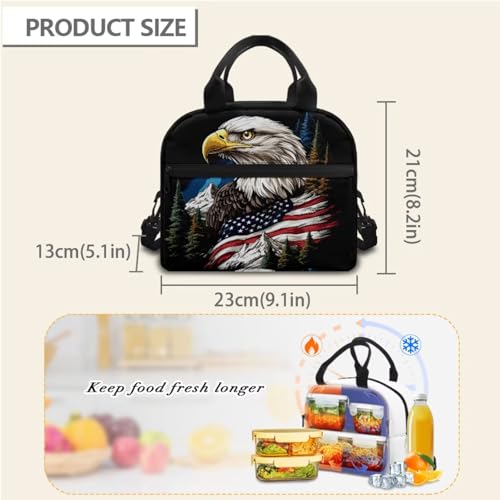 Horeset School Backpack Set for Boys 17inch Eagle American Flag Mountain Bookbags with Picnic Insulated Lunch Box Water Bottle Bag Large Capacity Middle School Bags Rucksack Kids 5-8 8-10 Years - color: Eagle American Flag Mountain