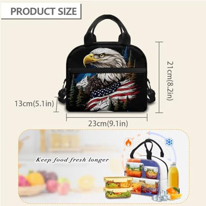 Horeset School Backpack Set for Boys 17inch Eagle American Flag Mountain Bookbags with Picnic Insulated Lunch Box Water Bottle Bag Large Capacity Middle School Bags Rucksack Kids 5-8 8-10 Years - color: Eagle American Flag Mountain