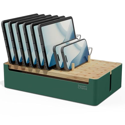 Prosumer's Choice Natural Bamboo Charging Station Rack for Smartphones and Tablets (Metal & Bamboo, Green)