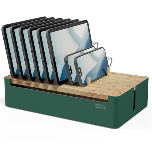 Prosumer's Choice Natural Bamboo Charging Station Rack for Smartphones and Tablets (Metal & Bamboo, Green)