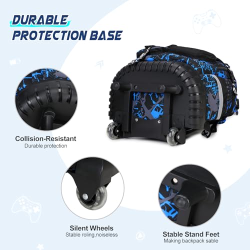 Scothen Rolling Backpack for Boys, Cool Luminous Gamer Roller School Backpacks for Boys with Lunch Bag and Pencil Pouch, Kids Backpack Bookbag with Wheels for Kindergarten Elementary Middle School - color: Blue
