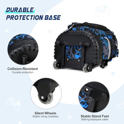 Scothen Rolling Backpack for Boys, Cool Luminous Gamer Roller School Backpacks for Boys with Lunch Bag and Pencil Pouch, Kids Backpack Bookbag with Wheels for Kindergarten Elementary Middle School - color: Blue