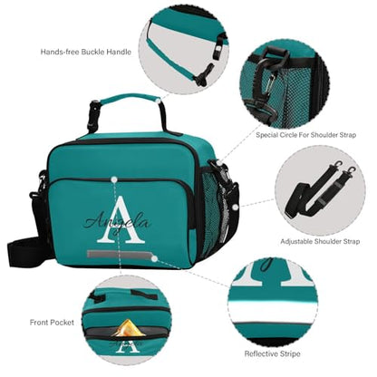 Custom Student Lunch Bag for Boys Girls Teal Solid Color Personalized Name Lunch Box Insulated Cooler Bag for School Picnic Office - color: Multi15