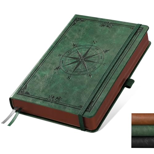 AHGXG Thick Journal Blank Notebook for Men - 320 Numbered Pages A5 Notebook for Writing, 100gsm Plain Paper, Vintage Leather Hardcover, for Women Work Office School, 5.75'' X 8.38''- Dark Green - color: Dark Green, style: A5-Blank Notebook