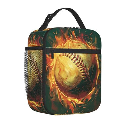 Baseball Lunch Box for Kids Aldults, Cool Sport Style Reusable Thermal Insulation Cooler Tote Bags, Flaming Fire Ball Insulated Bag for Student, School Picnic Camping Travel, Gifts - color: Baseball01