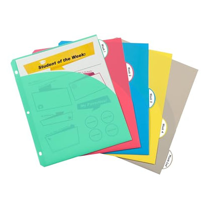 C-Line Polypropylene Binder Index Dividers with Double-Sided Slant Pockets, One 5-Tab Set, Assorted Colors (05750) - style: with Slant Pockets
