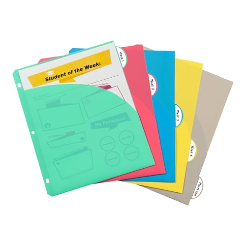 C-Line Polypropylene Binder Index Dividers with Double-Sided Slant Pockets, One 5-Tab Set, Assorted Colors (05750) - style: with Slant Pockets