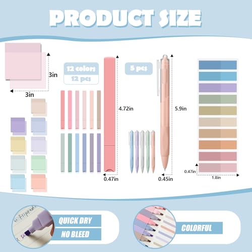 Jutom 39 Pcs Aesthetic Book Annotation Kit Highlighter with Case Bag Gel Pen Transparent Sticky Note Taking Bible Supplies(Mint Green,Cute Style) - color: Green Beige, style: Cute Style