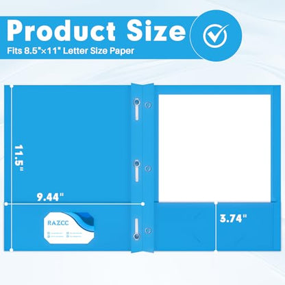 Two Pocket Folders, RAZCC 75 Pack Two Pocket Folders with Prongs, 3 Prong Folders Fit Letter Size Paper, Pocket File Folders for School Office Home Business, Blue - color: Blue