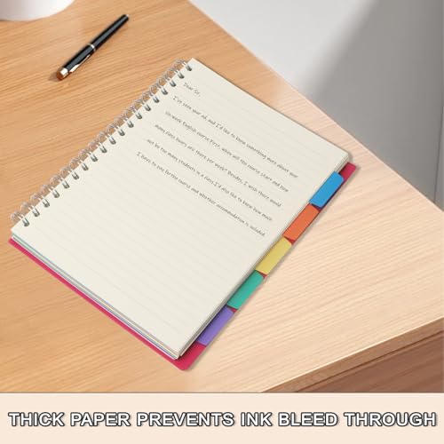 5 Subject Notebook College Ruled Spiral Notebook 7x10 Inch Hardcover Notebook with Divider Tabs 240 Pages Small Notebook for Work B5 Spiral Notebook College Ruled Notebook for Note Taking School,Red - color: Pink