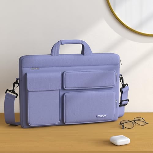 MOSISO Laptop Shoulder Bag 15.6 inch, 15-15.6 inch Computer Bag | Compatible with MacBook Pro 16 inch, HP, Dell, Lenovo with 2 Raised&1 Flapover&1 Horizontal Pocket&Handle&Belt, Lavender Gray - color: Lavender Gray, size: 16 inch
